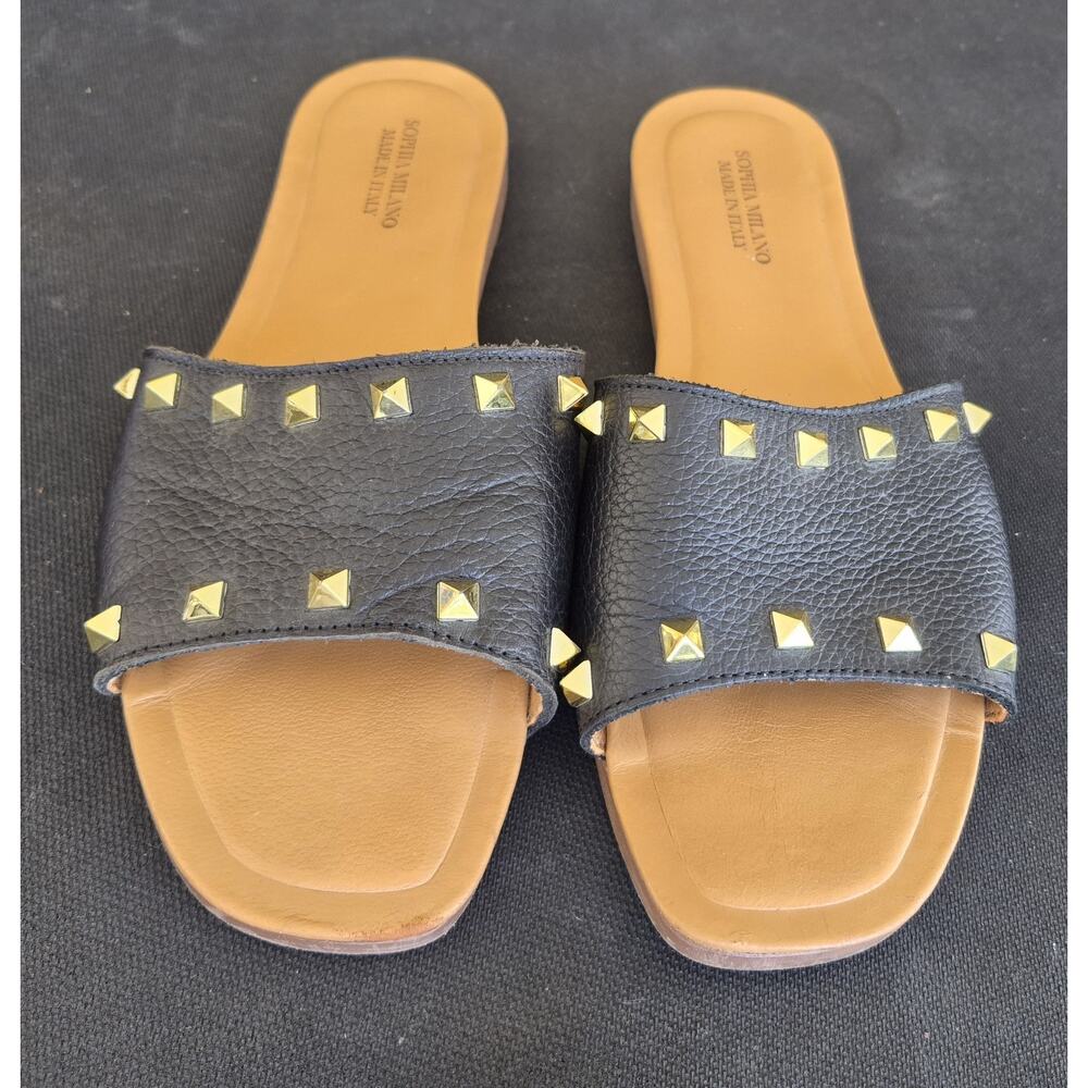 Sophia Milano Women's Black Studded Slide Sandals Size 10